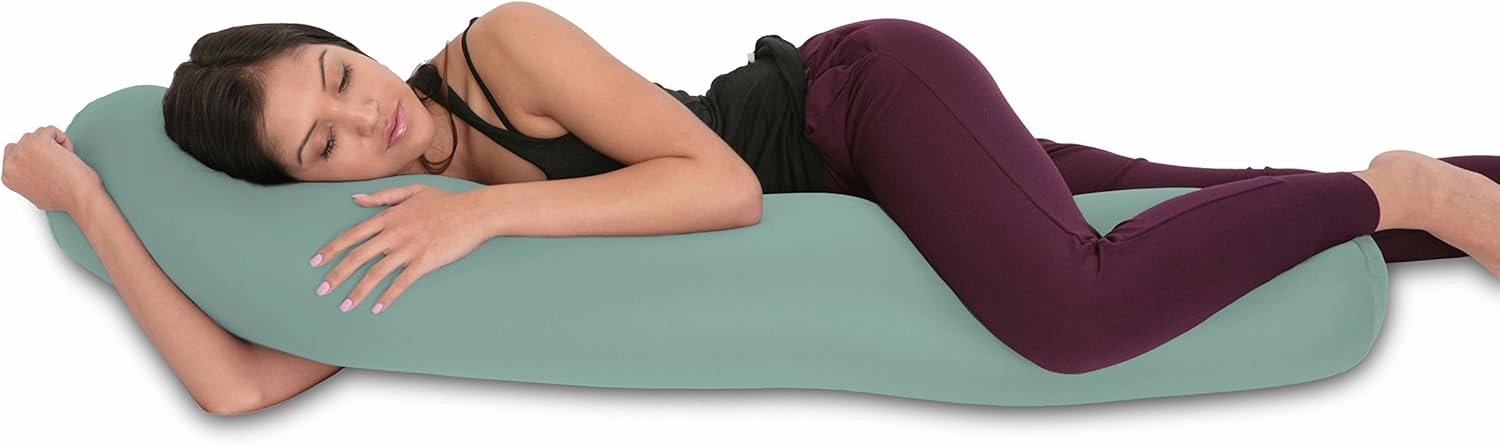 Deluxe Comfort Microbead Body Pillow (47" x 7") - Mooshi Squishy Soft - Prenatal Pregnancy Pillow - Full-Body Side Sleeper - Body Pillow, Cadet Grey