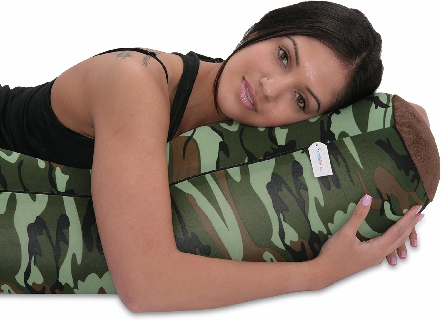 Deluxe Comfort Microbead Body Pillow (47" x 7") - Mooshi Squishy Soft - Prenatal Pregnancy Pillow - Full-Body Side Sleeper - Body Pillow, Camouflage