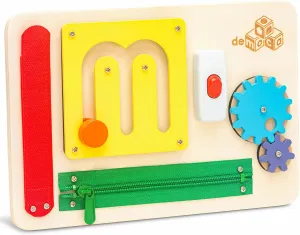deMoca Montessori Busy Board for 1 Year Old, Premium Wooden Baby Busy Board, Airplane Toys for Toddlers 1-3, Car Travel Essential, Gift for Boys & Girls