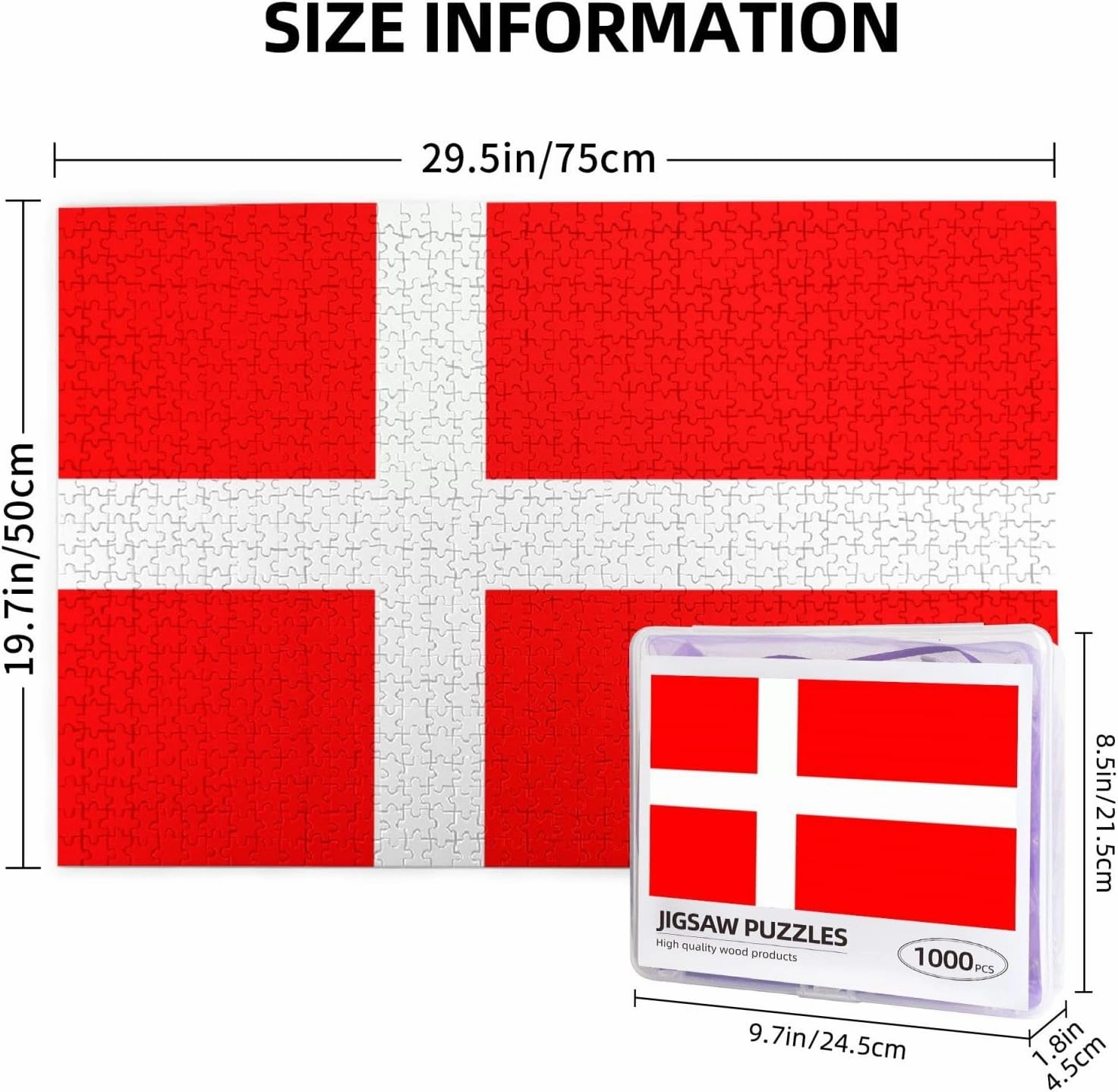 Denmark Danish Flag Puzzles 1000 Pieces Personalized Jigsaw Puzzles for Adults Personalized Picture with Storage Bag Puzzle Wooden Photos Puzzle for Family Home Decor (29.5" x 19.7")