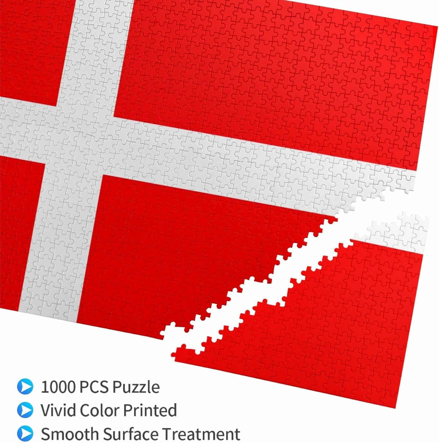 Denmark Danish Flag Puzzles 1000 Pieces Personalized Jigsaw Puzzles for Adults Personalized Picture with Storage Bag Puzzle Wooden Photos Puzzle for Family Home Decor (29.5" x 19.7")