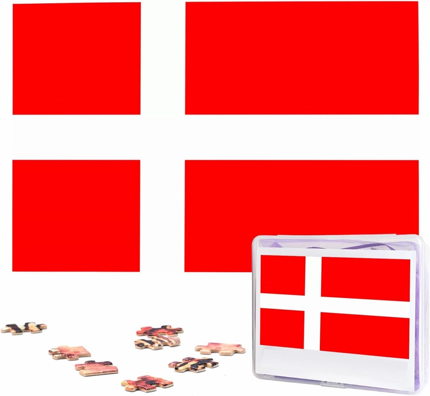 Denmark Danish Flag Puzzles 1000 Pieces Personalized Jigsaw Puzzles for Adults Personalized Picture with Storage Bag Puzzle Wooden Photos Puzzle for Family Home Decor (29.5" x 19.7")