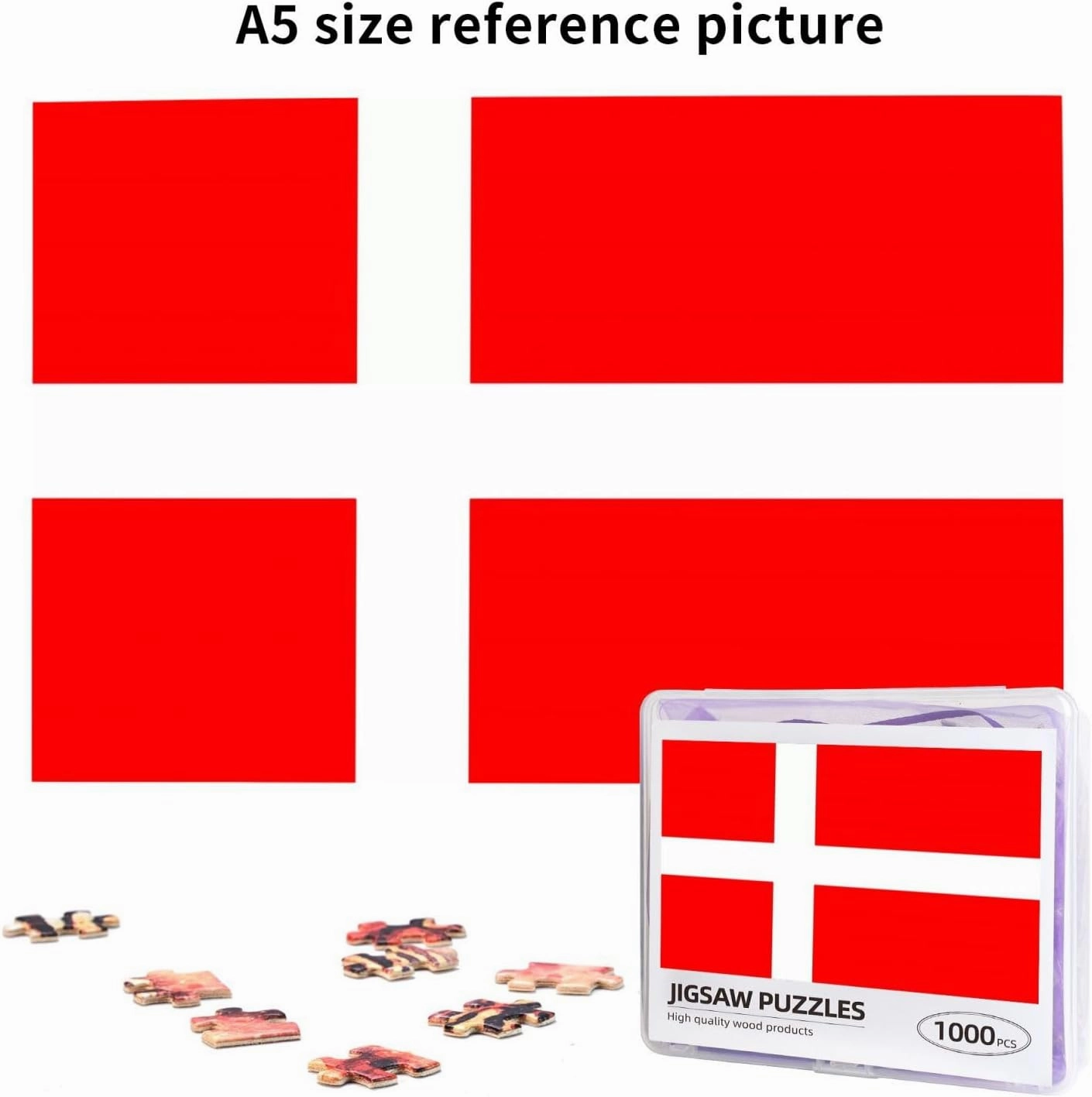 Denmark Danish Flag Puzzles 1000 Pieces Personalized Jigsaw Puzzles for Adults Personalized Picture with Storage Bag Puzzle Wooden Photos Puzzle for Family Home Decor (29.5" x 19.7")
