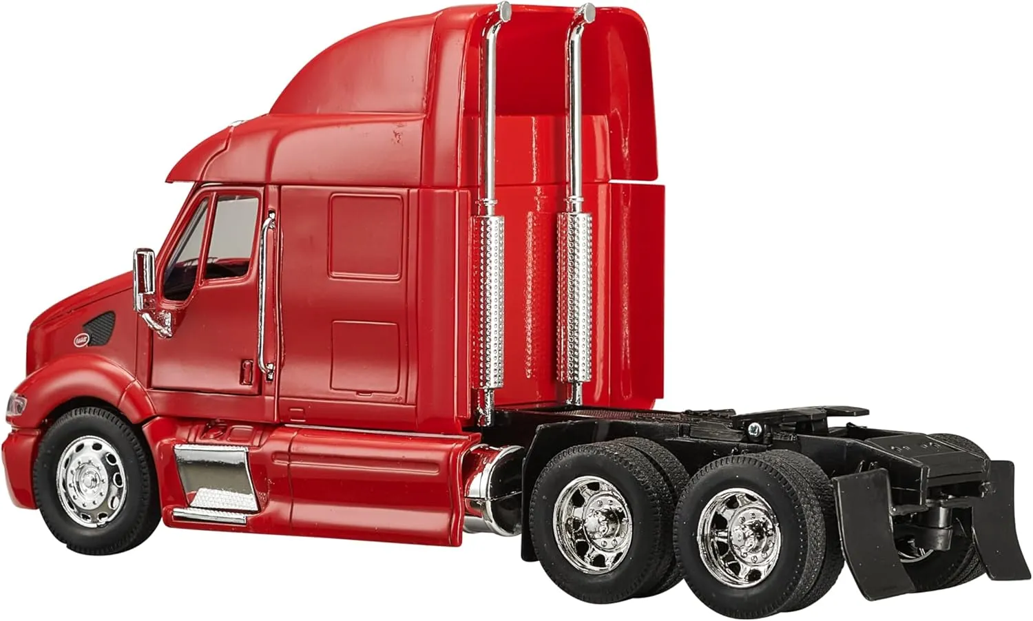 Diecast Model Toy Truck, Red Peterbilt 387 Flatbed Tractor Trailer with 2 Farm Tractors, Opening Doors, Interactive 1:32 Scale