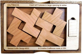 Difficult Wooden Brain Teaser - The Outback Puzzle - 5 Pieces and Very Challenging - Wood Cover Included