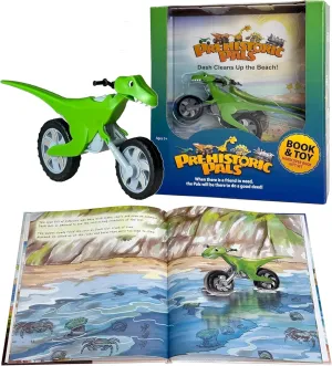 Dinosaur Velociraptor Dirt Bike Toy and Educational Book Gift Set