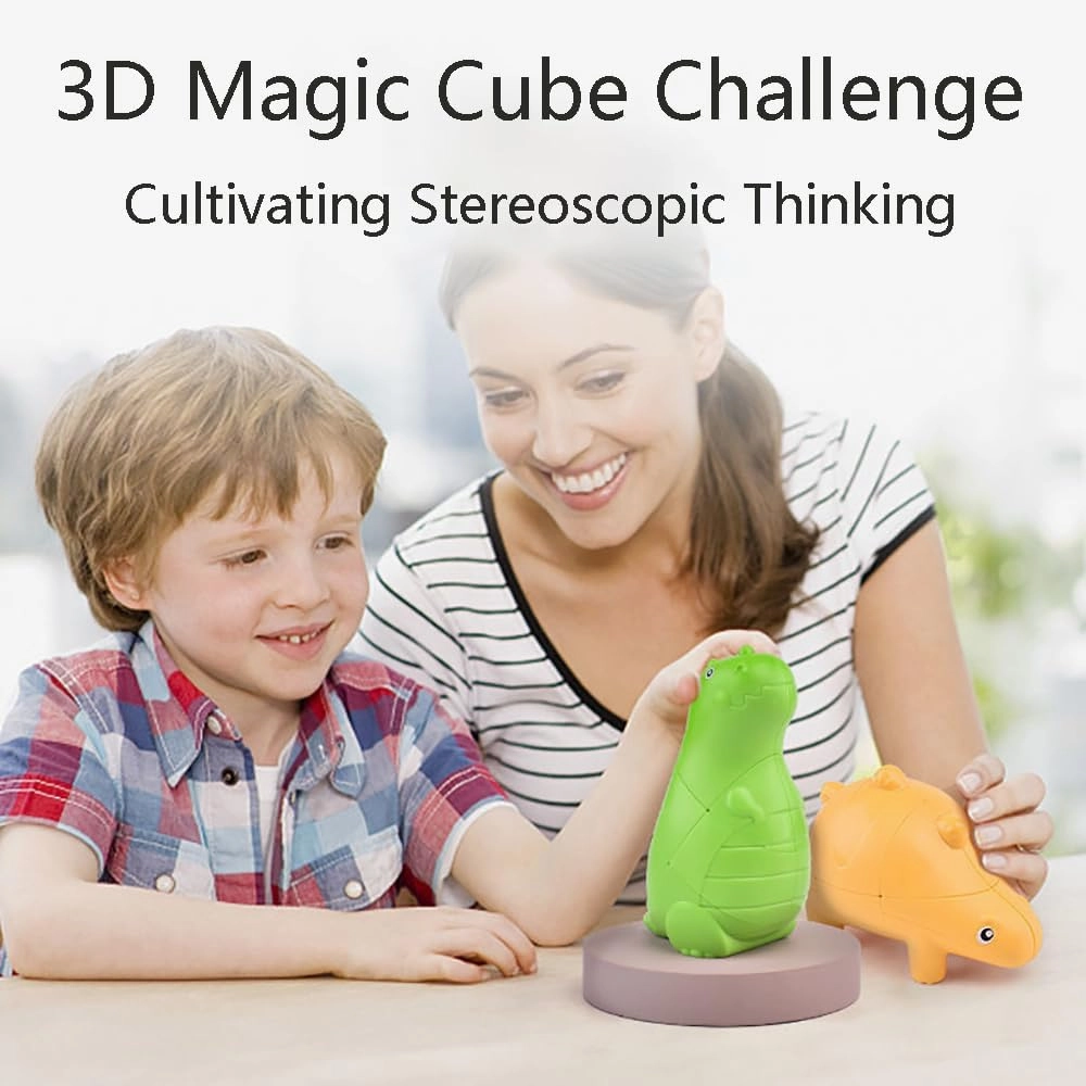 Dinosaur Speed Cubes 2x2x3, 3D Twist Puzzle Magic Fidget Speed Cubes, Stress Relief Fidget Toy Brain Teasers Travel Games for Kids, OrangeRed