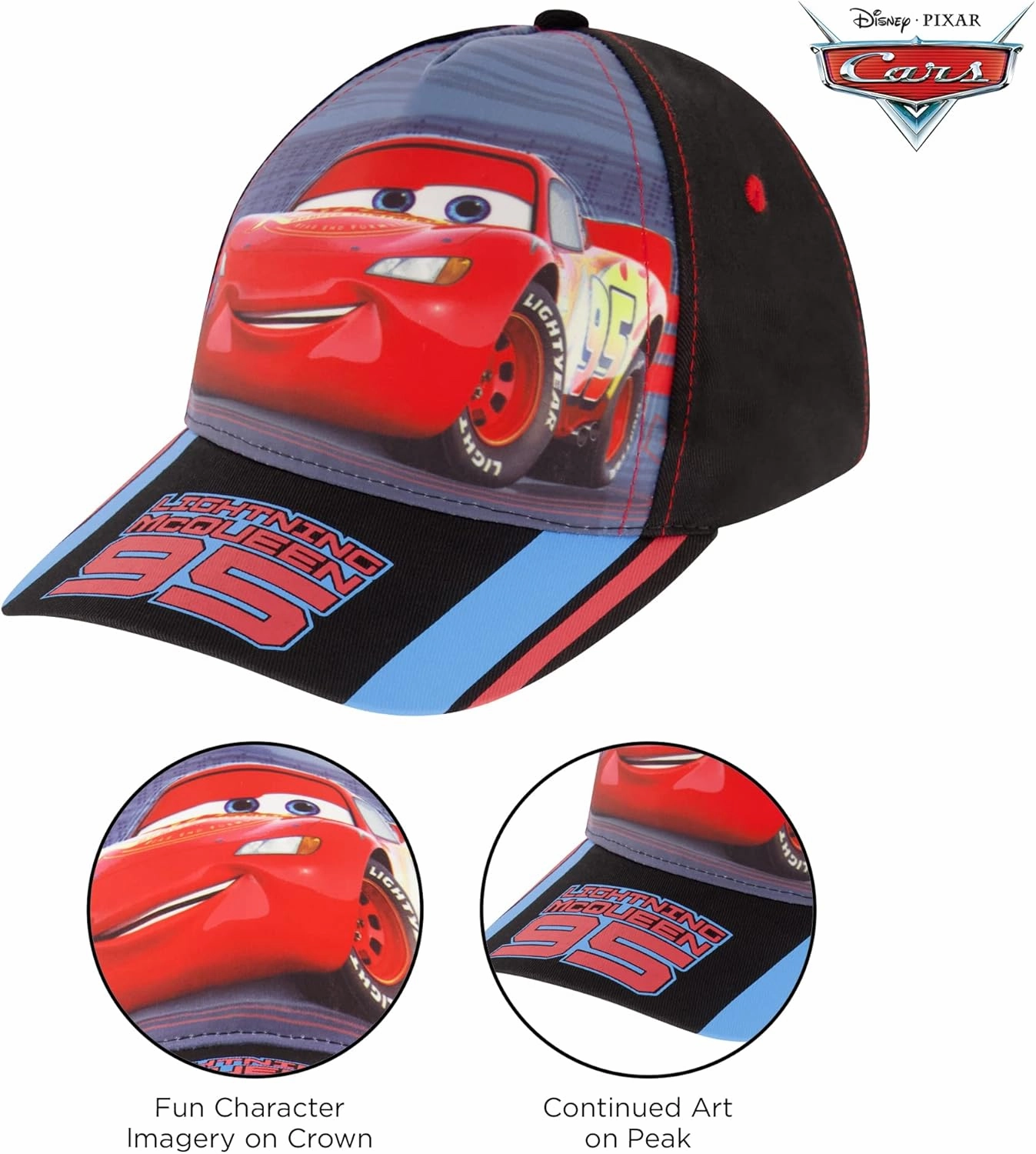 Disney Boys' Baseball Hat, Lightning McQueen Adjustable Cap for Toddler 2-4 Or Kids Ages 4-7