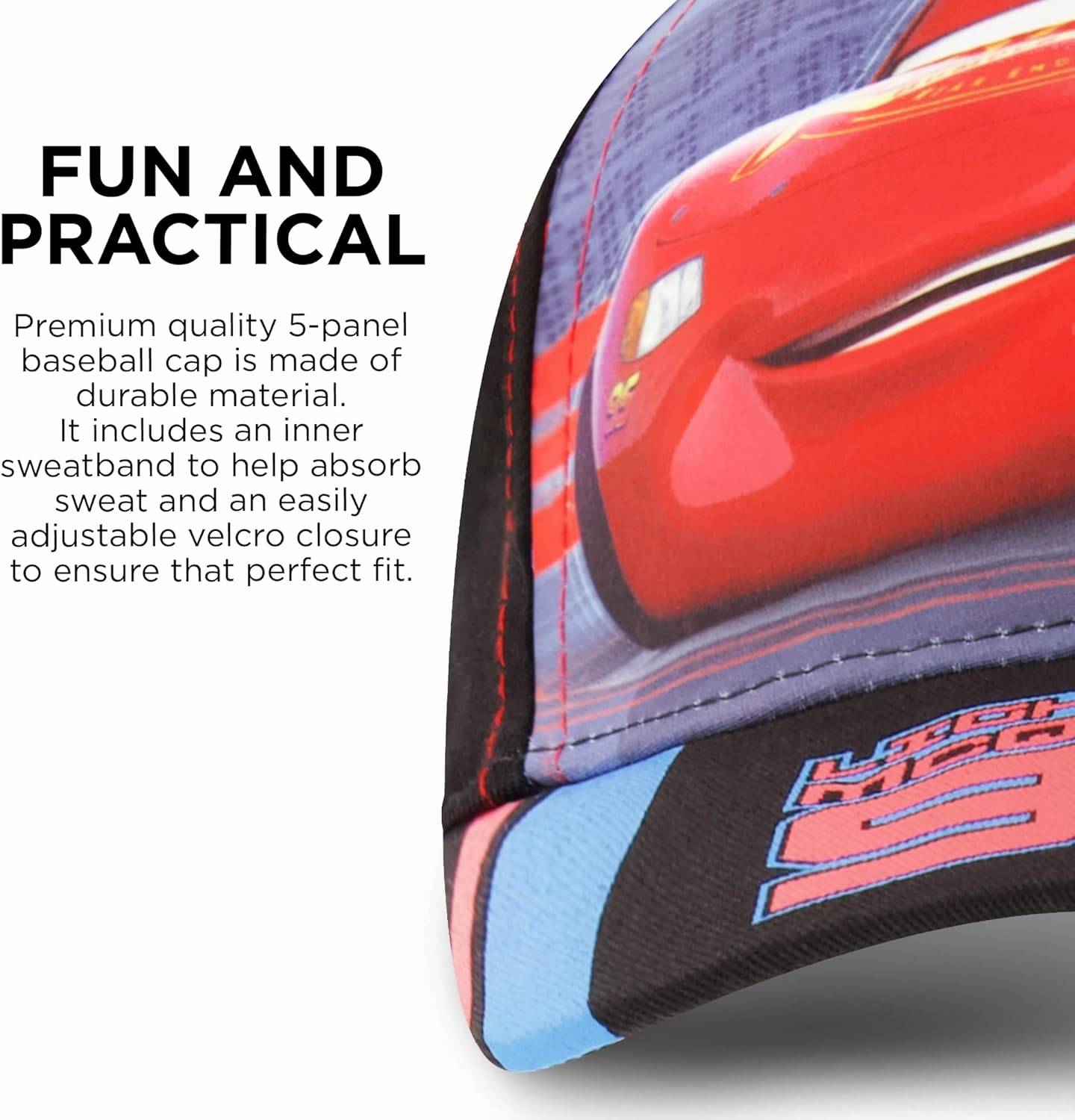 Disney Boys' Baseball Hat, Lightning McQueen Adjustable Cap for Toddler 2-4 Or Kids Ages 4-7