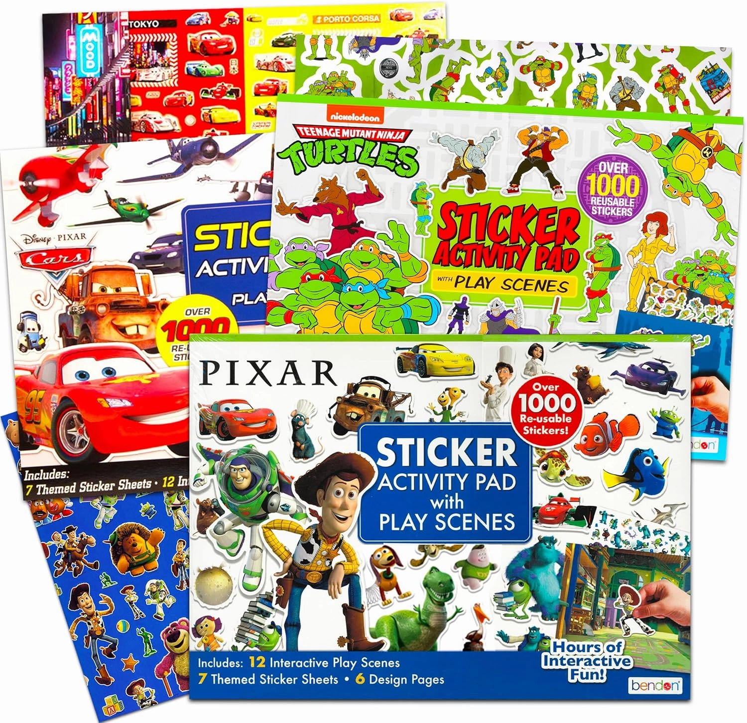 Disney Pixar Sticker Book Set for Kids ~ 3 Pack Giant Sticker Books with Over 3000 Stickers (Featuring TMNT, Disney Cars and More)