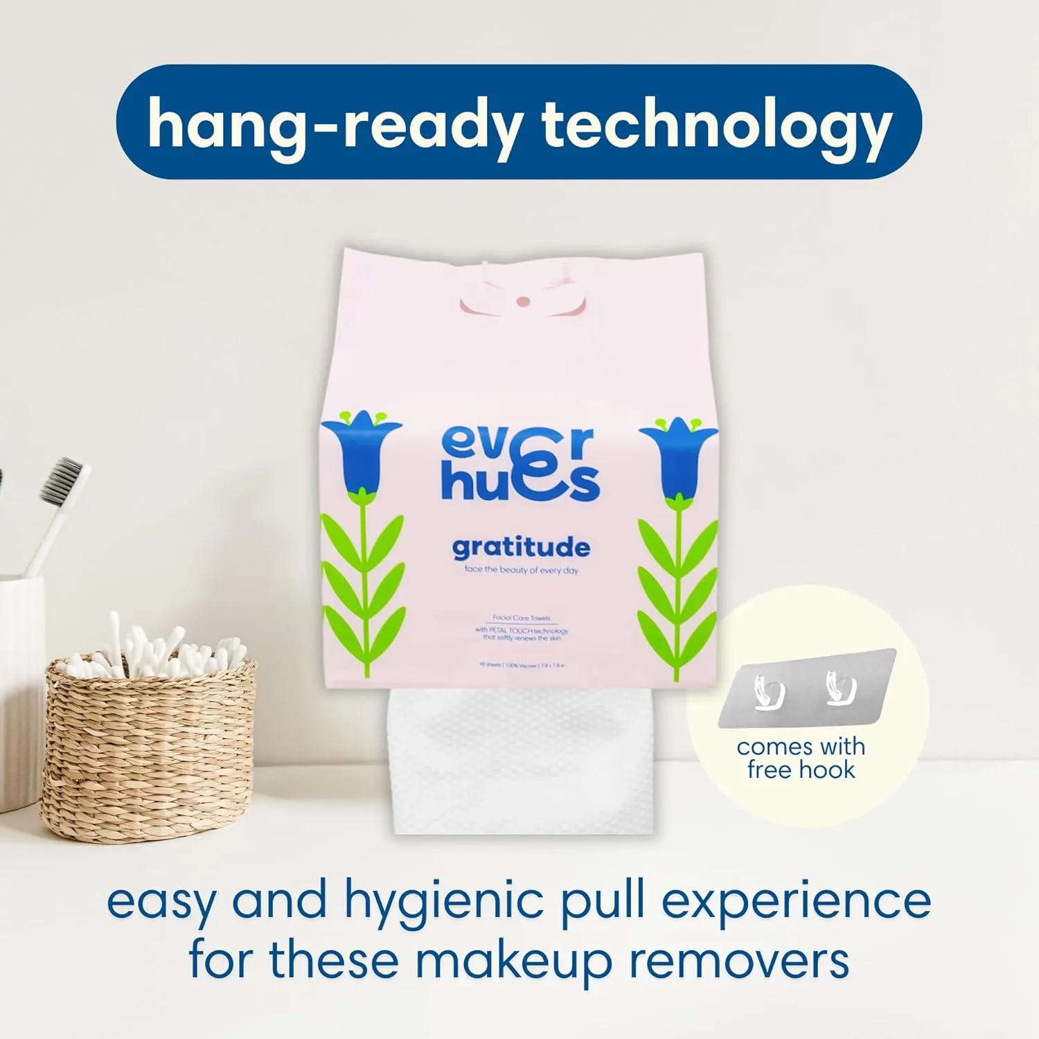 Disposable Face Towels, Makeup Remover Wipes for face, Dry Unscented Makeup Wipes for sensitive skin with free hook for easy hang - 3 pack, 270 count (Multicolor, 270 Count (Pack of 3))