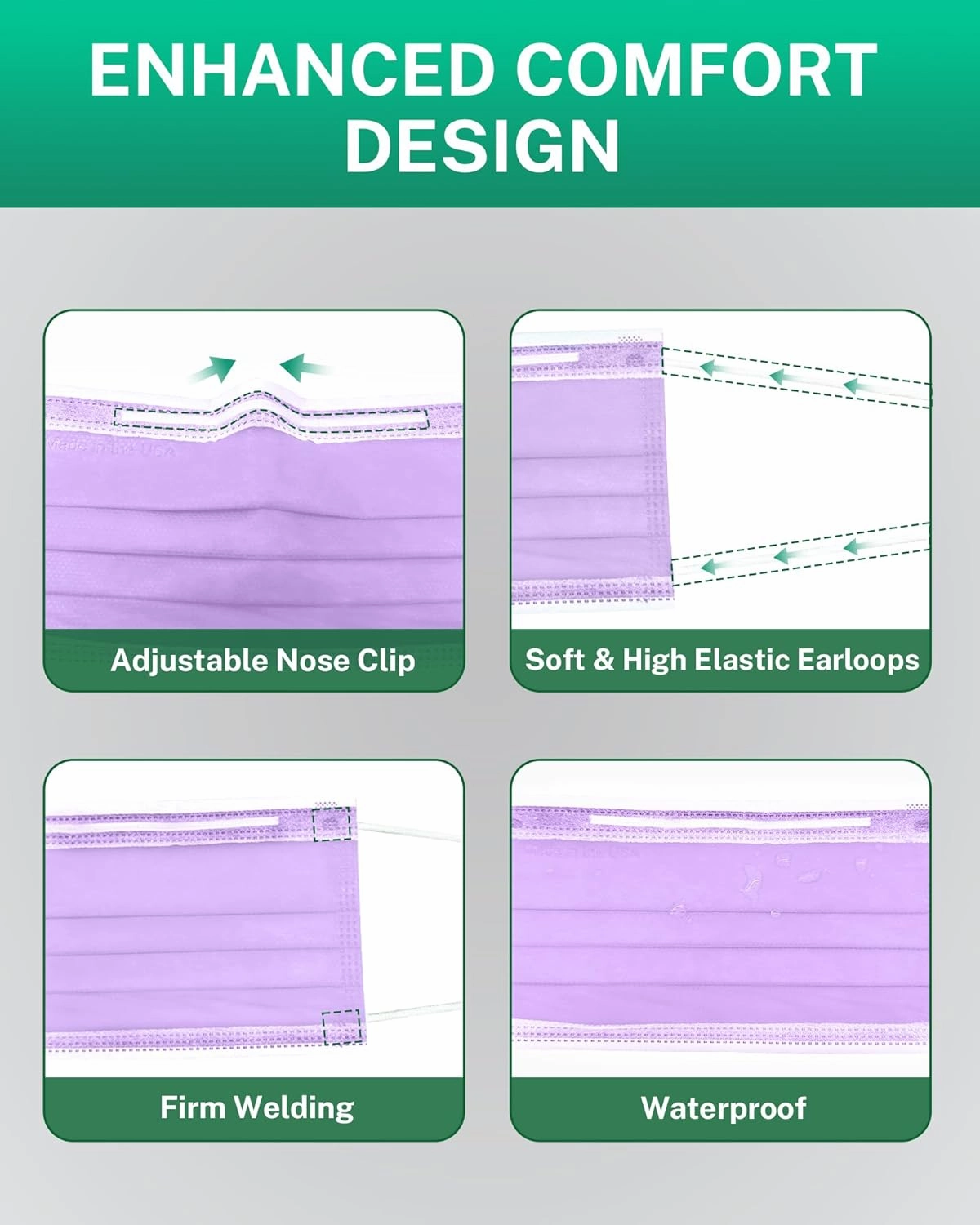 Disposable Face Masks Made in USA, 4 Ply for Families, Students, Breathable All-Day Wear & Safety, FSA HSA Eligible, ASTM Level 3 Medical Grade, 100 Pack Individual Wrap, Serene Spectrum
