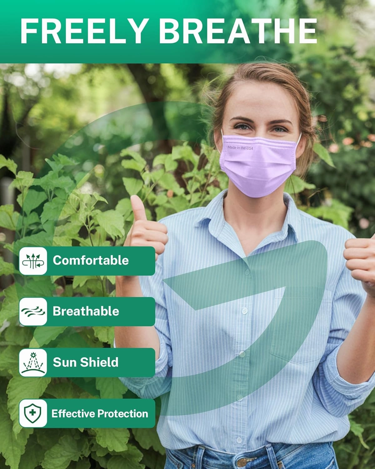 Disposable Face Masks Made in USA, 4 Ply for Families, Students, Breathable All-Day Wear & Safety, FSA HSA Eligible, ASTM Level 3 Medical Grade, 100 Pack Individual Wrap, Serene Spectrum