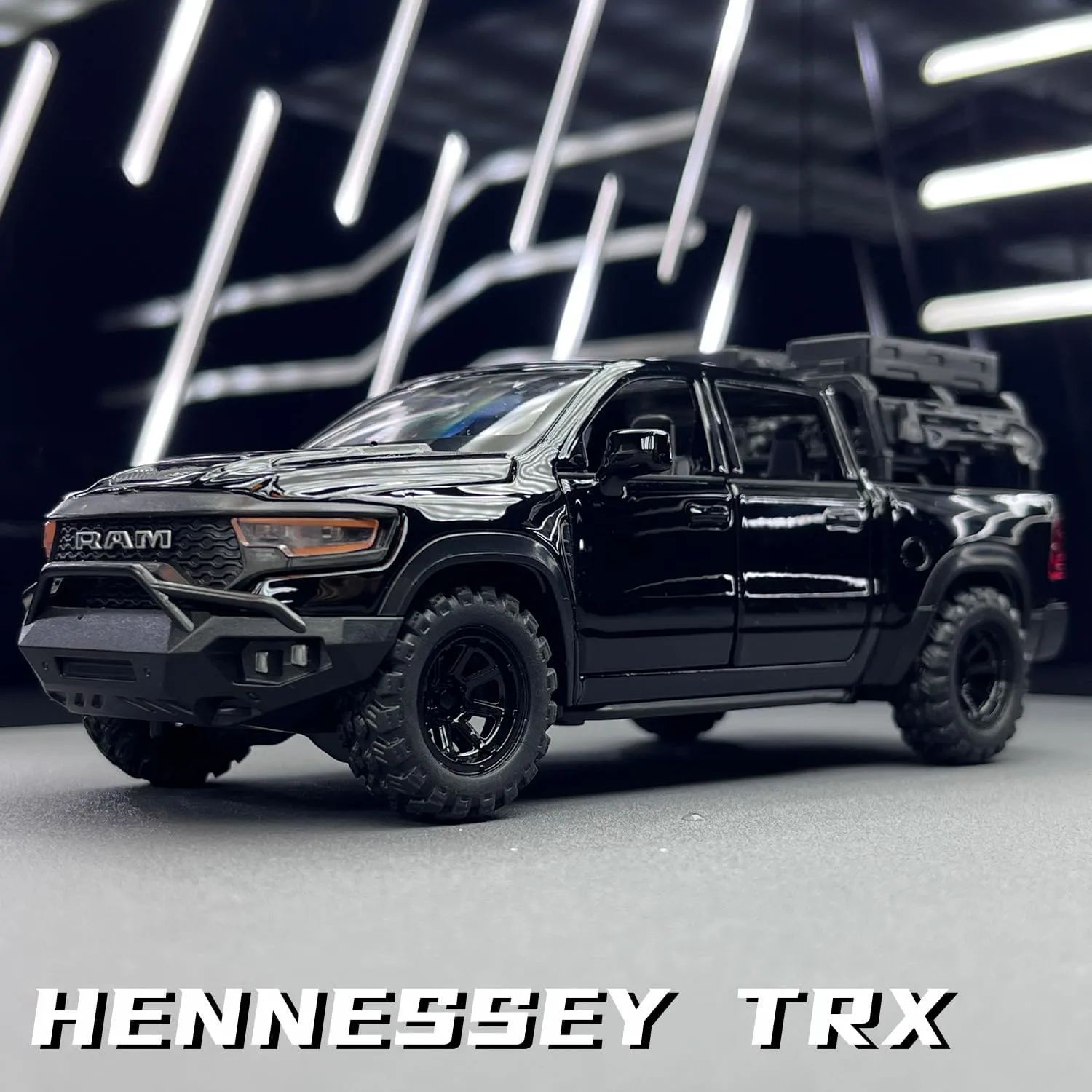 Dodge Mammoth Pickup Truck Simulation car Alloy Toy Tyrannosaurus Rex Model boy Collection Ornament Gift （Black）