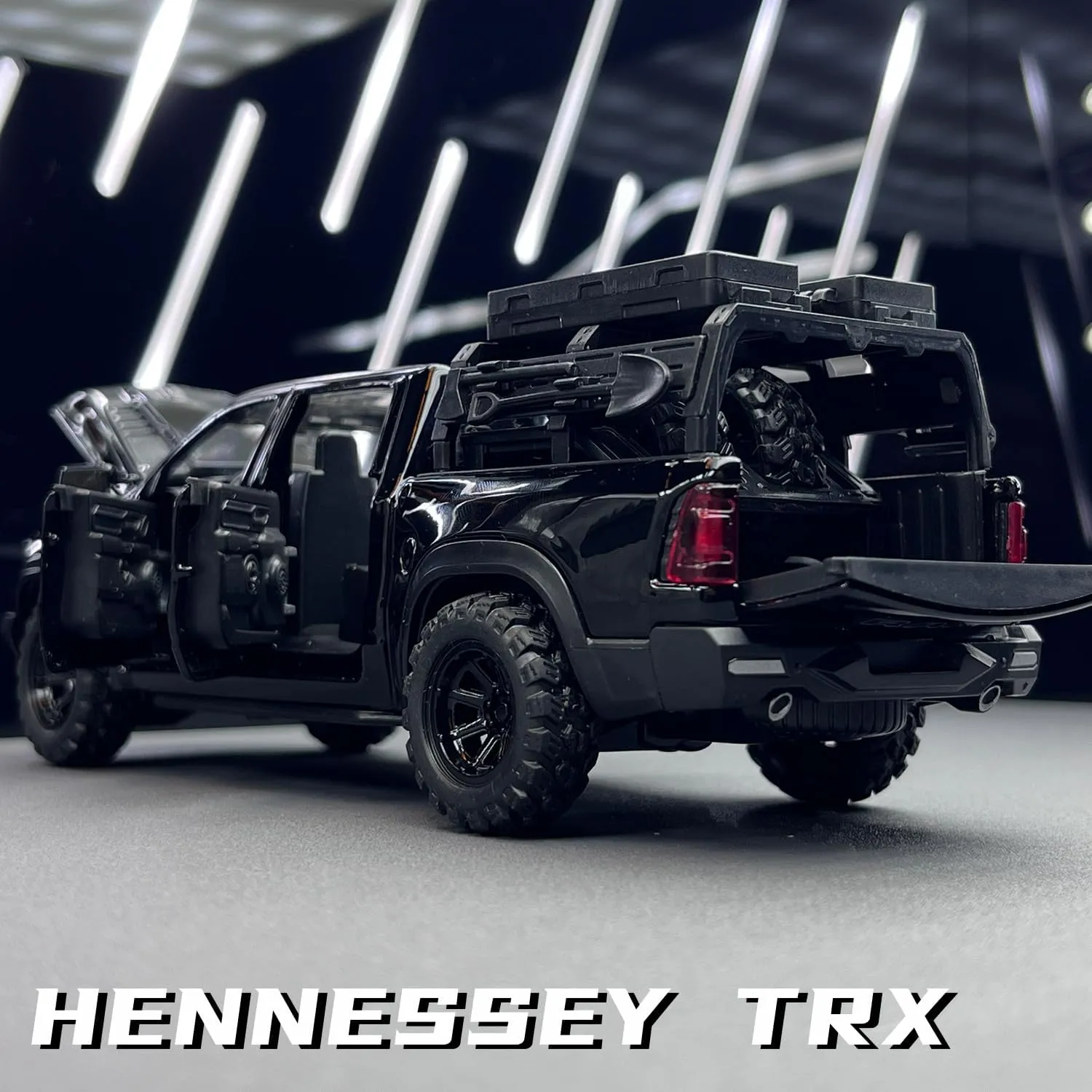 Dodge Mammoth Pickup Truck Simulation car Alloy Toy Tyrannosaurus Rex Model boy Collection Ornament Gift （Black）