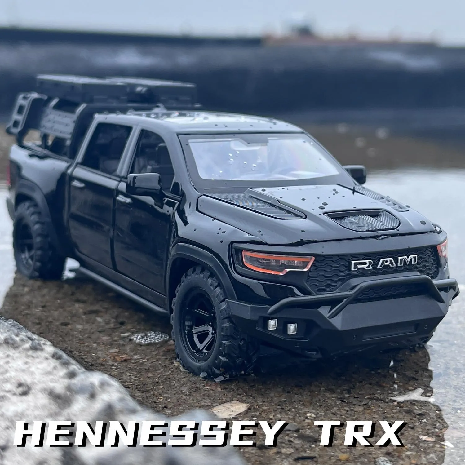 Dodge Mammoth Pickup Truck Simulation car Alloy Toy Tyrannosaurus Rex Model boy Collection Ornament Gift （Black）