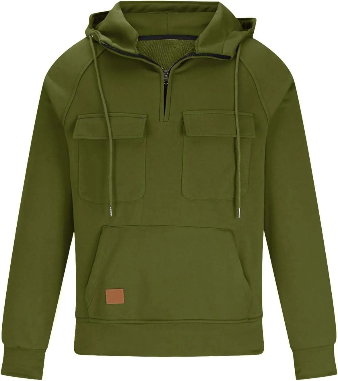 DOLKFU Men's Tactical Hoodies Quarter Zip Cargo Hooded Pullover Vintage Active Loose Long Sleeve Casual Sweatshirts