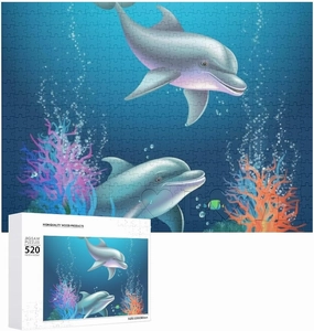 Dolphin and Fish Jigsaw Puzzle for Adults 520 Piece Unique Wooden Puzzle Gift Challenging Puzzle for Family Game Nights 15 X 20 Inches