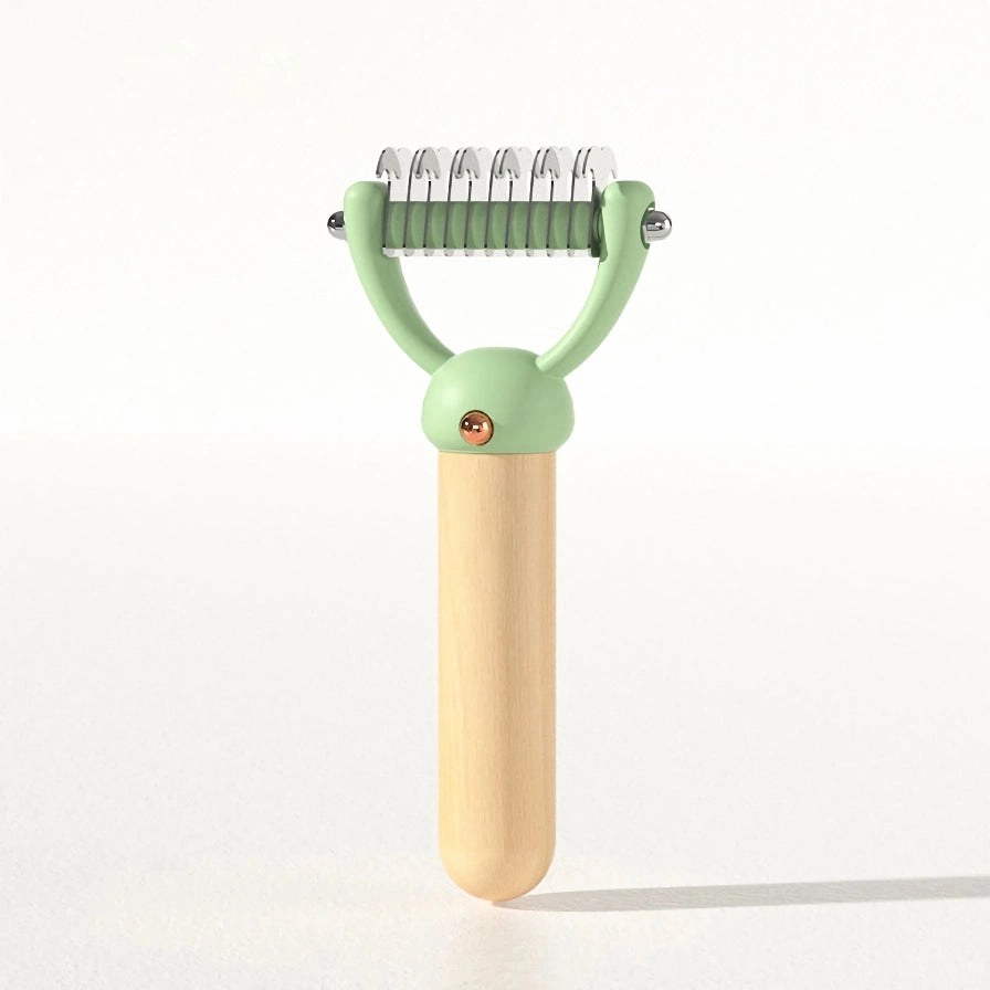 Double-Sided Pet Hair Comb with Wooden Handle