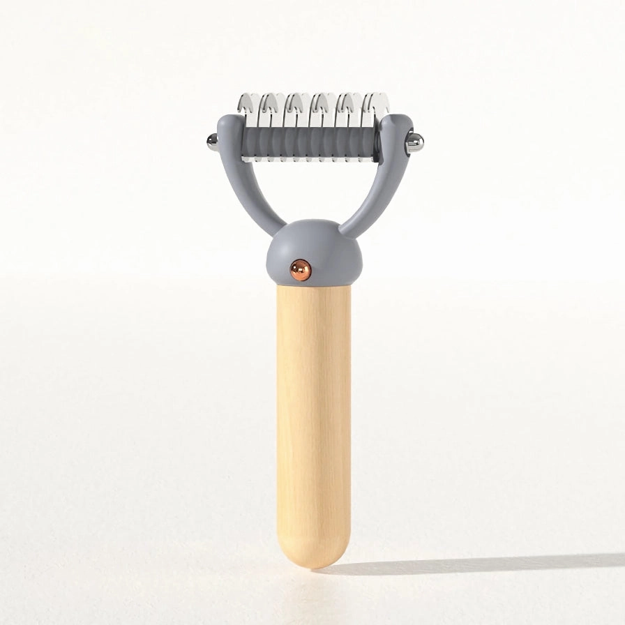 Double-Sided Pet Hair Comb with Wooden Handle
