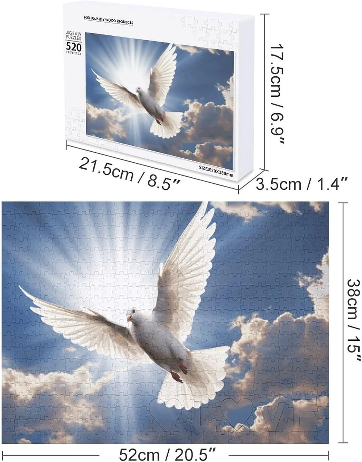 Dove Sky Puzzles 520 Pieces Personalized Jigsaw Puzzles Dove Sky Photo Puzzle Challenging Picture Puzzle for Adults Personaliz Jigsaw with Storage Bag (20.5" X 15")