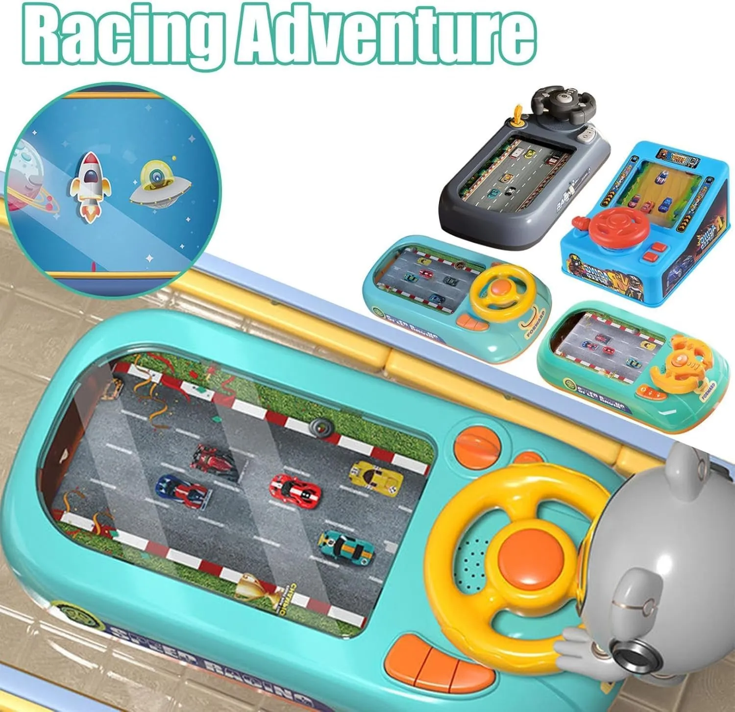 Driving Simulator for Kids, Simulation Steering Car Racing Adventure Toy with Steering Wheel, Steering Wheel Toy with Music and Vehicle Sound Effects, Driving Games for Boys Girls Ages 3＋ (C)