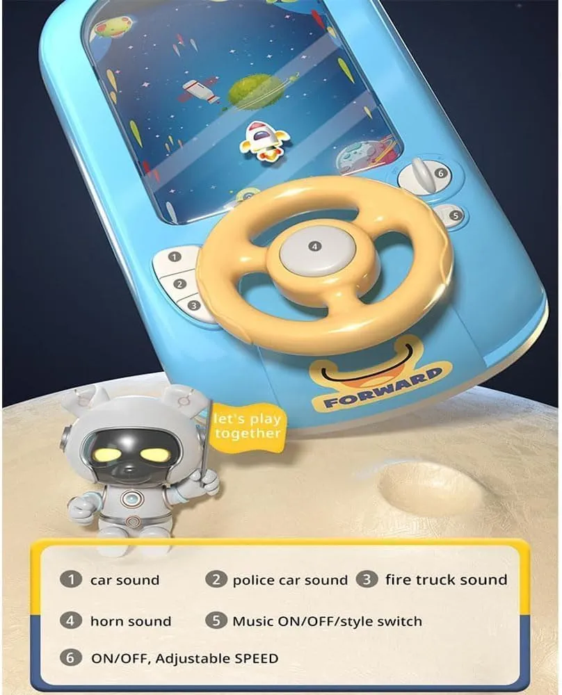 Driving Simulator for Kids, Simulation Steering Car Racing Adventure Toy with Steering Wheel, Steering Wheel Toy with Music and Vehicle Sound Effects, Driving Games for Boys Girls Ages 3＋ (C)