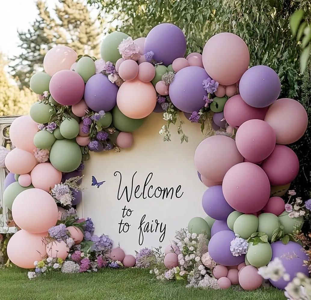 Dusty Green Purple Pink Balloon Garland - Double Stuffed Pastel Light Green Pink Lavender Lilac Balloon Arch Kit Mist Mauve Blush Balloons for Birthday Baby Shower Wedding Flower Fairy Party Decor
