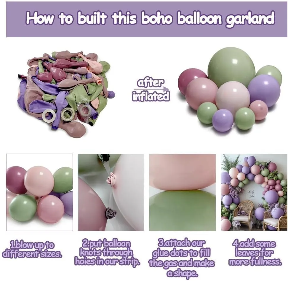 Dusty Green Purple Pink Balloon Garland - Double Stuffed Pastel Light Green Pink Lavender Lilac Balloon Arch Kit Mist Mauve Blush Balloons for Birthday Baby Shower Wedding Flower Fairy Party Decor