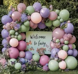 Dusty Green Purple Pink Balloon Garland - Double Stuffed Pastel Light Green Pink Lavender Lilac Balloon Arch Kit Mist Mauve Blush Balloons for Birthday Baby Shower Wedding Flower Fairy Party Decor