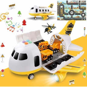 Dwi Dowellin Construction Plane Toy, Car Toy Set with Lights and Sounds, Best Birthday Gift for 3, 4, 5, 6 Year Old Boys (Medium Size)
