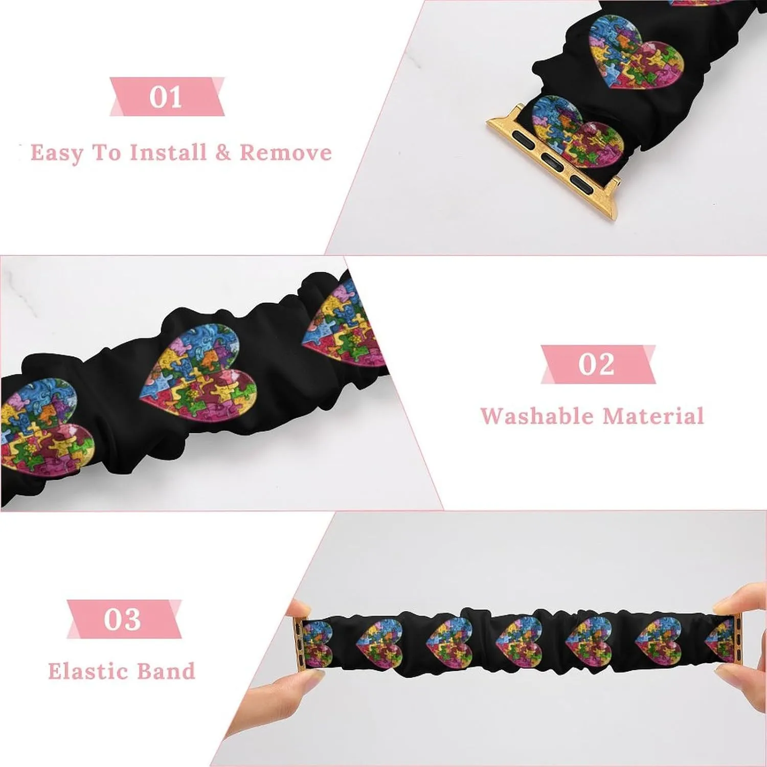 Earth Puzzle Heart Fashion Watch Strap Scrunchies Wristbands Compatible With IWatch Series