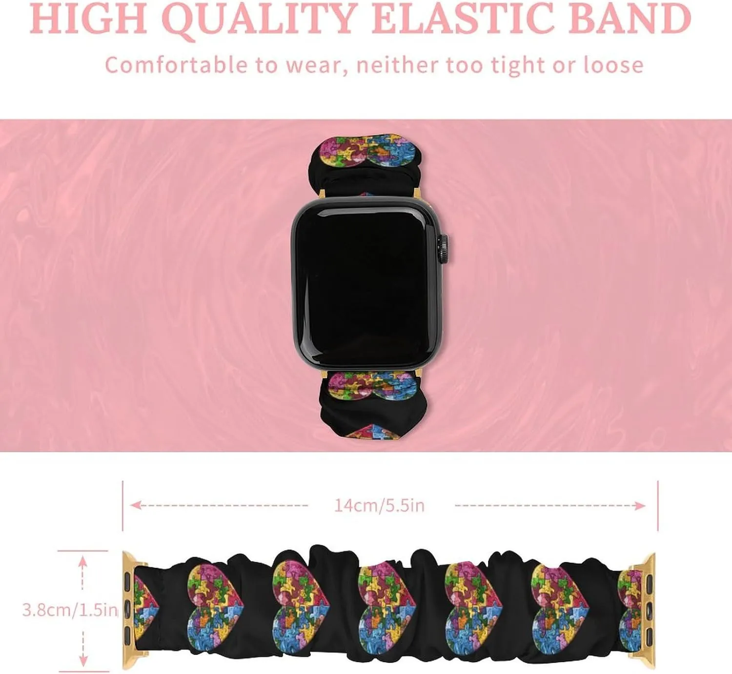 Earth Puzzle Heart Fashion Watch Strap Scrunchies Wristbands Compatible With IWatch Series