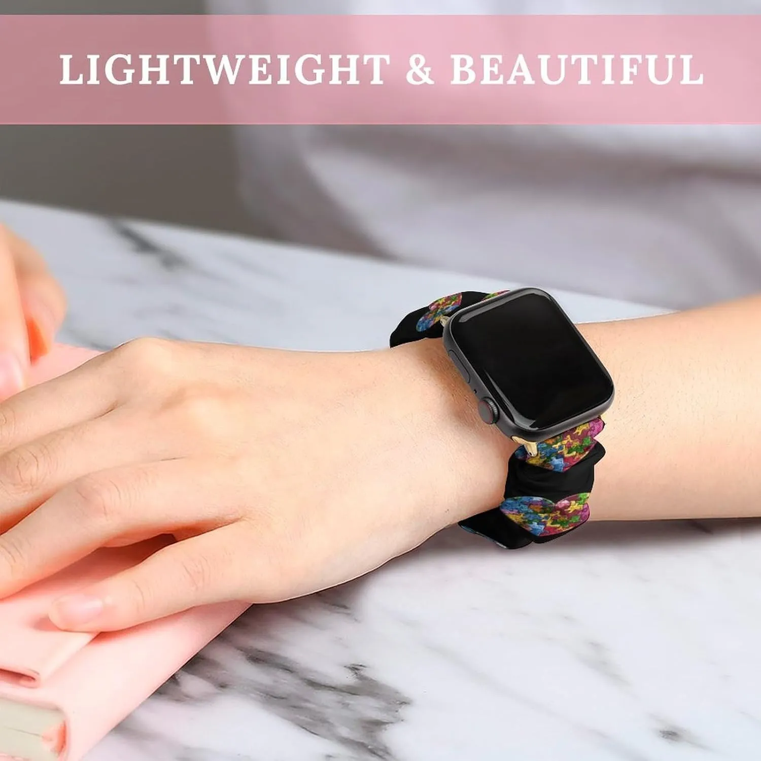 Earth Puzzle Heart Fashion Watch Strap Scrunchies Wristbands Compatible With IWatch Series