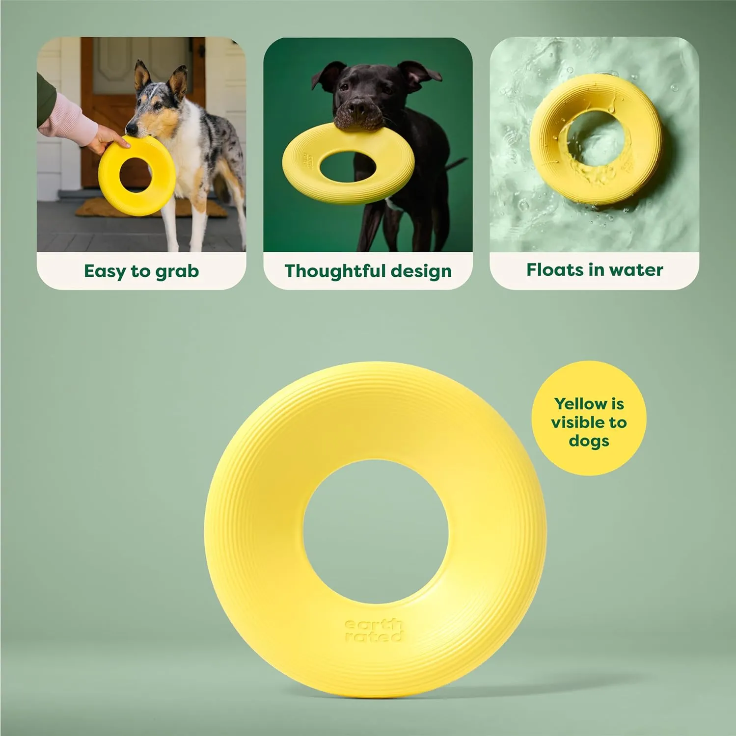 Earth Rated Flying Disc Toy for Dogs and Puppies, Interactive Dog Toys, Saucer Floats in Water, Large, Yellow