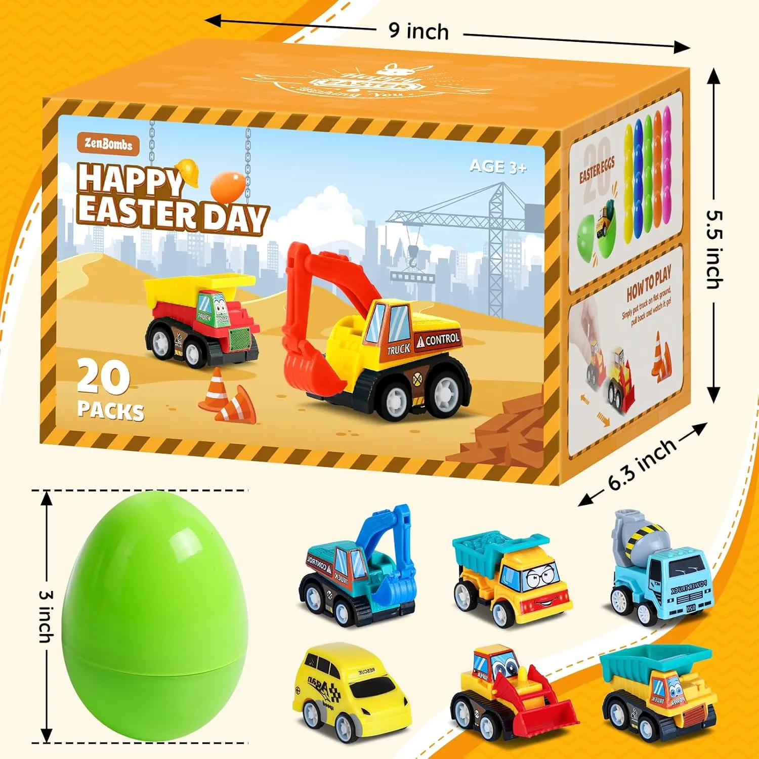 Easter Eggs with Cars Inside - 12 PCS Prefilled Easter Eggs with Pull-Back Toy Cars - Kids Easter Basket Stuffers & Party Favor Toys for Boys and Girls Over Age 3 Years Old