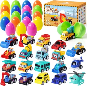 Easter Eggs with Cars Inside - 12 PCS Prefilled Easter Eggs with Pull-Back Toy Cars - Kids Easter Basket Stuffers & Party Favor Toys for Boys and Girls Over Age 3 Years Old