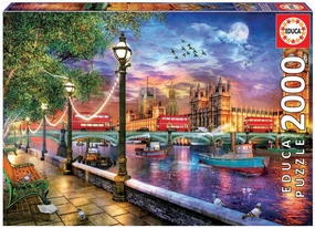 Educa - London at Sunset, Dominic Davison - 2000 Piece Jigsaw Puzzle - Puzzle Glue Included - Completed Image Measures 37.75" x 26.75" - Ages 14  (19046)