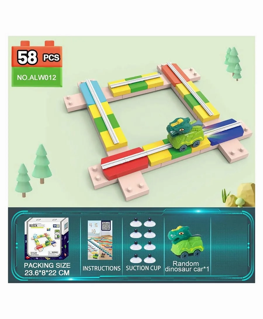 Educational DIY Puzzle Assembly Froebel Building Cube Blocks - Dinosaur Track Sets & Racing Rail Car Slot Toys