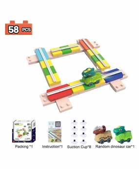 Educational DIY Puzzle Assembly Froebel Building Cube Blocks - Dinosaur Track Sets & Racing Rail Car Slot Toys