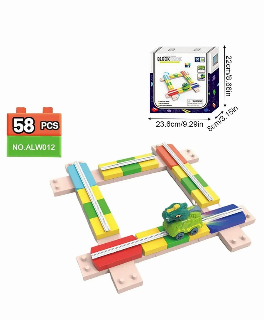 Educational DIY Puzzle Assembly Froebel Building Cube Blocks - Dinosaur Track Sets & Racing Rail Car Slot Toys