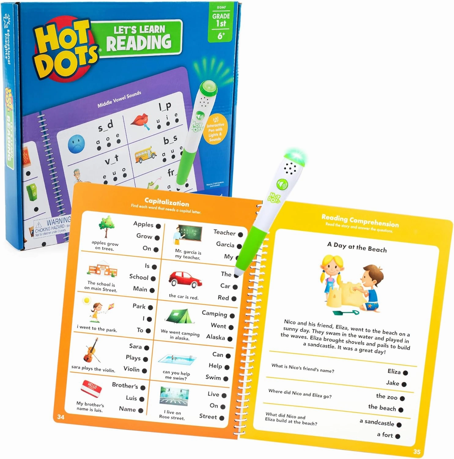 Educational Insights Hot Dots Let's Learn 1st Grade Reading, Reading Activity Workbook, Ages 6-7