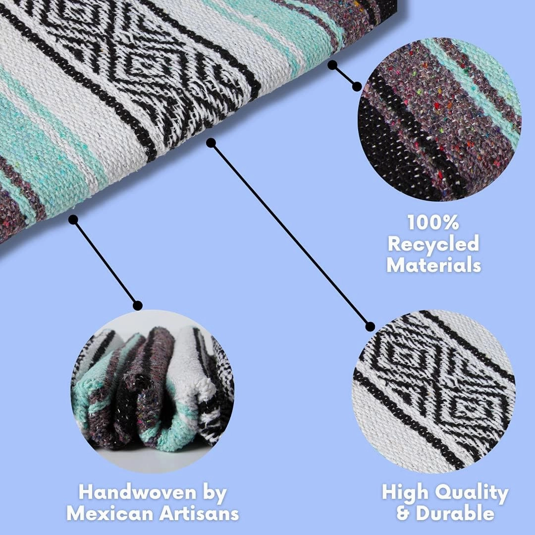 El Paso Designs Mexican Yoga Blanket | Colorful Falsa Serape | Park, Yoga, Picnic, Beach, Patio, Soft Woven Saddle Blanket, Boho Home Decor (Cool Mint & Gray)