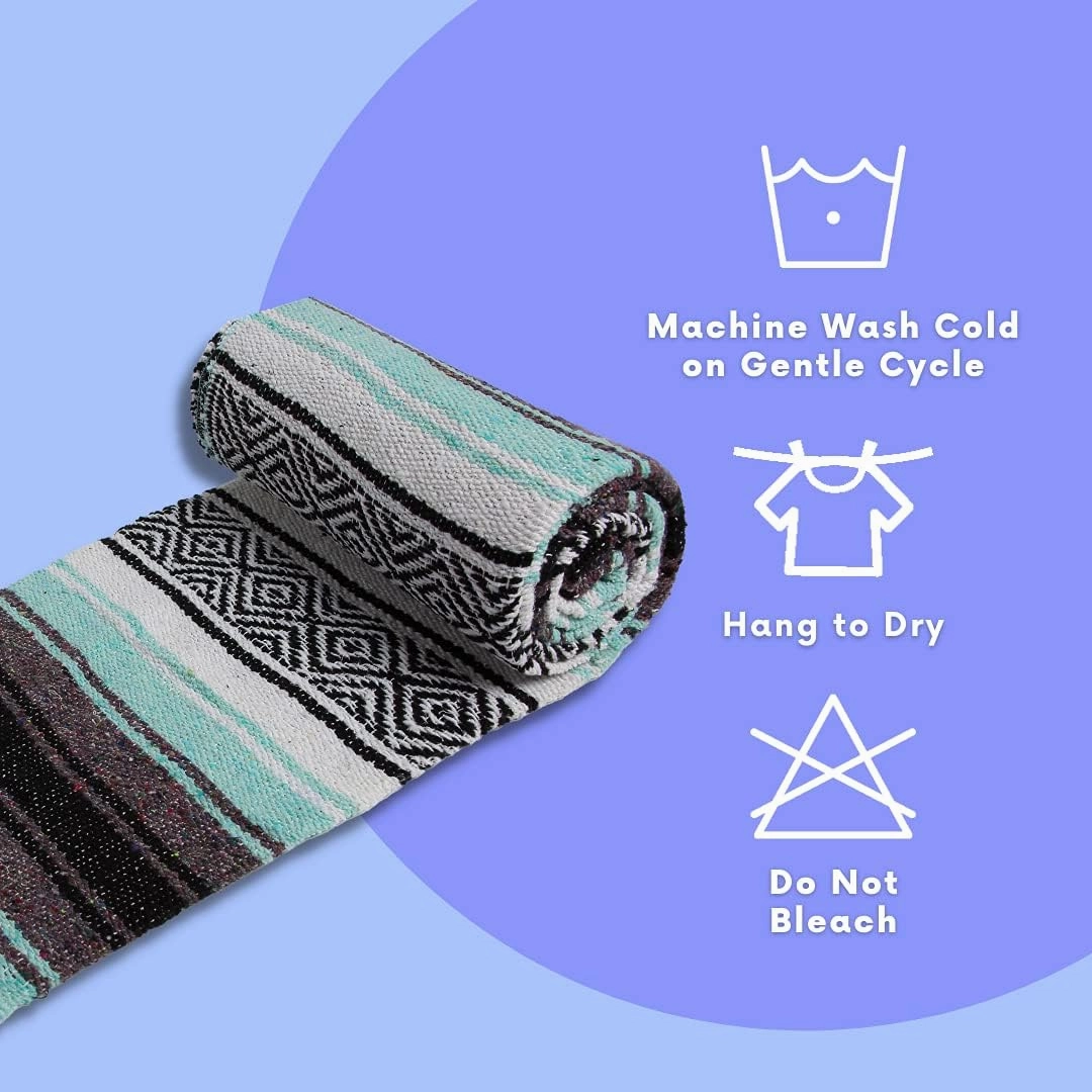 El Paso Designs Mexican Yoga Blanket | Colorful Falsa Serape | Park, Yoga, Picnic, Beach, Patio, Soft Woven Saddle Blanket, Boho Home Decor (Cool Mint & Gray)
