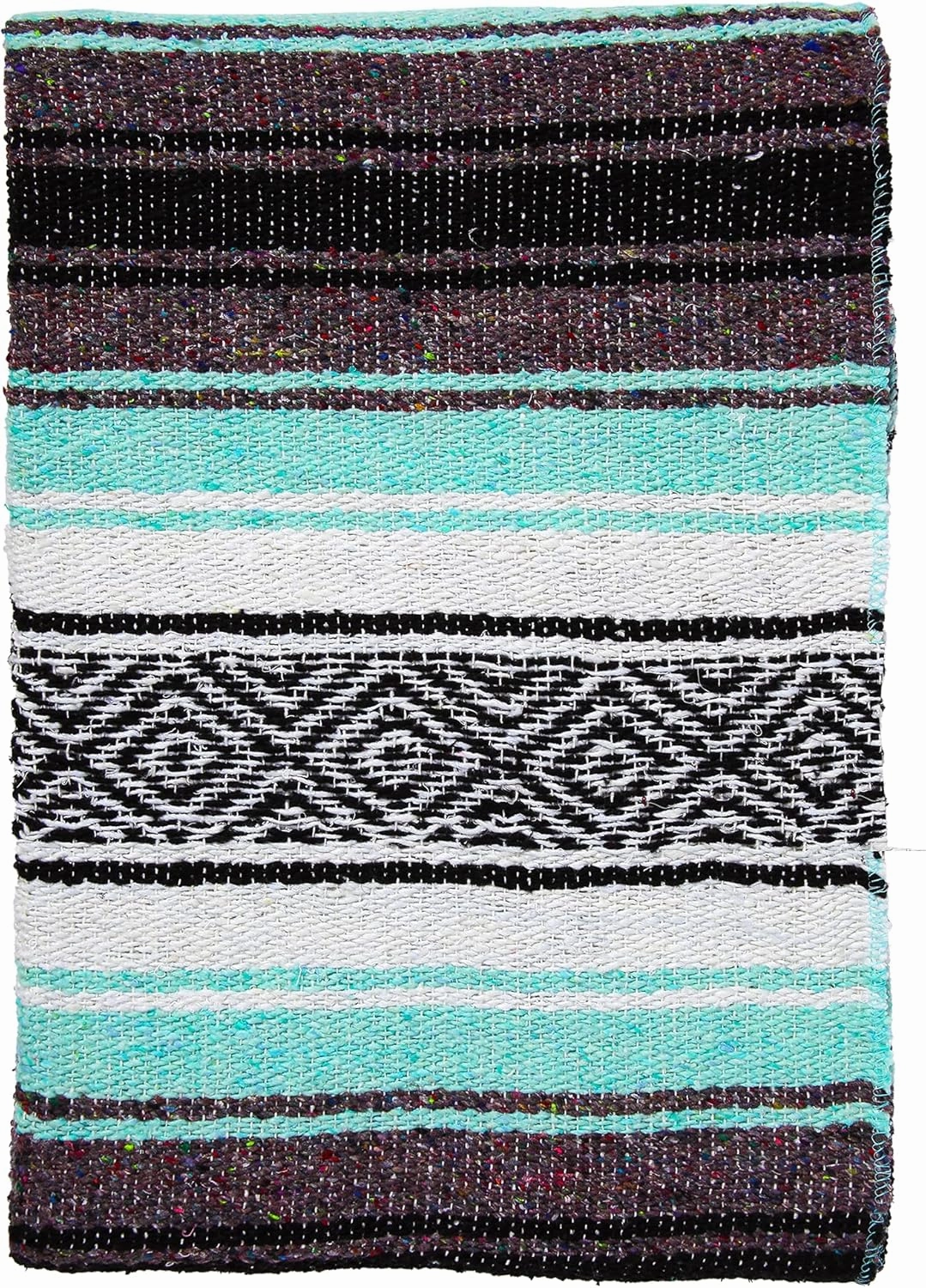El Paso Designs Mexican Yoga Blanket | Colorful Falsa Serape | Park, Yoga, Picnic, Beach, Patio, Soft Woven Saddle Blanket, Boho Home Decor (Cool Mint & Gray)