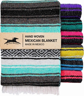 El Paso Designs Mexican Yoga Blanket | Colorful Falsa Serape | Park, Yoga, Picnic, Beach, Patio, Soft Woven Saddle Blanket, Boho Home Decor (Cool Mint & Gray)