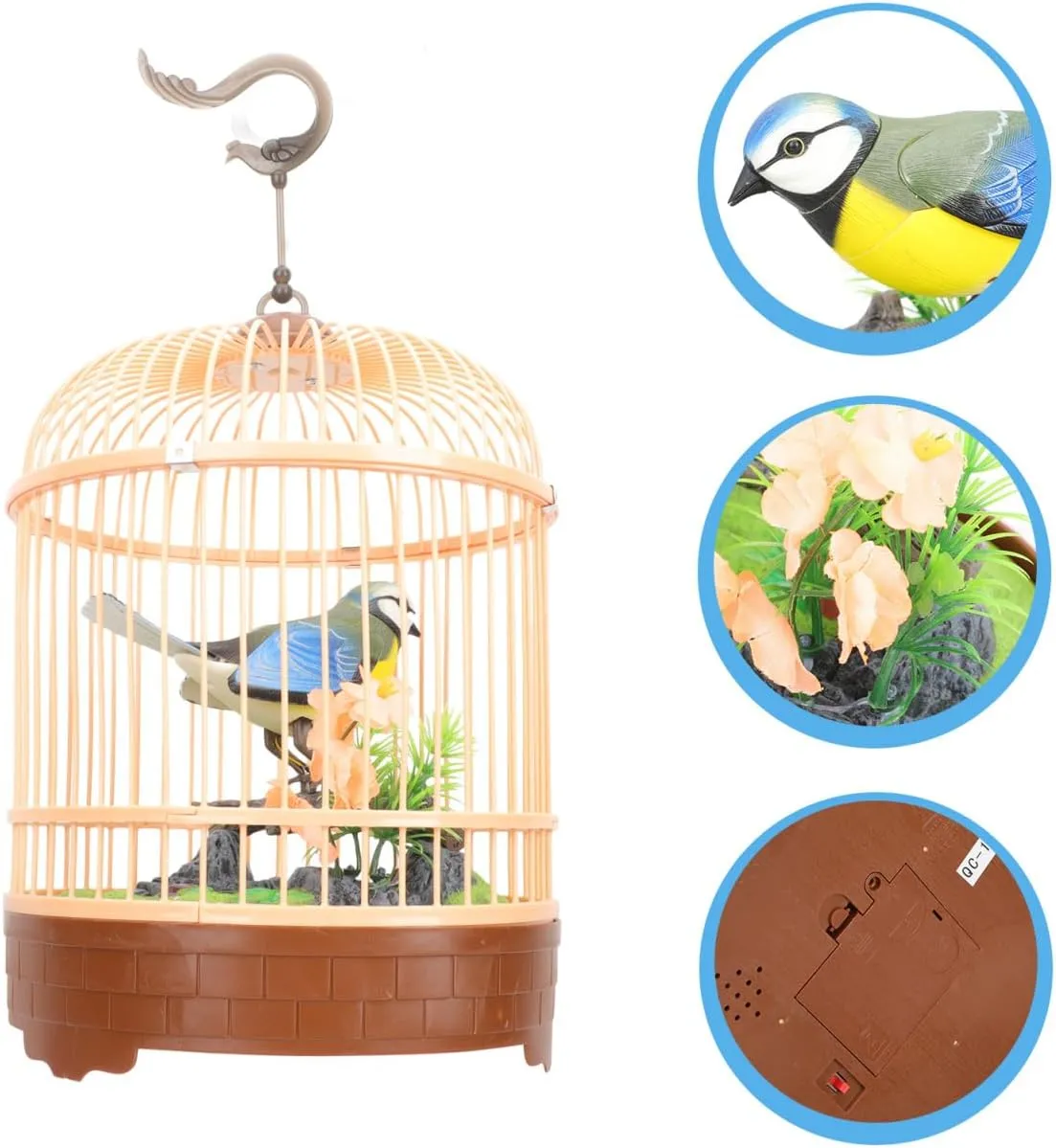 Electric Voice-Activated Bird Cage Toy Realistic Plaything for Boys and Girls Interactive Simulation Birdcage Hanging Hook Engaging Garden Decoration for Bird