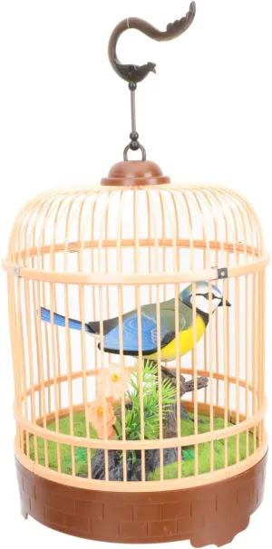 Electric Voice-Activated Bird Cage Toy Realistic Plaything for Boys and Girls Interactive Simulation Birdcage Hanging Hook Engaging Garden Decoration for Bird