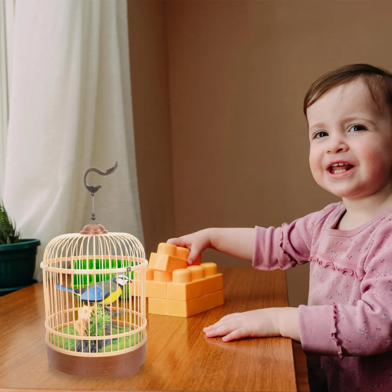 Electric Voice-Activated Bird Cage Toy Realistic Plaything for Boys and Girls Interactive Simulation Birdcage Hanging Hook Engaging Garden Decoration for Bird