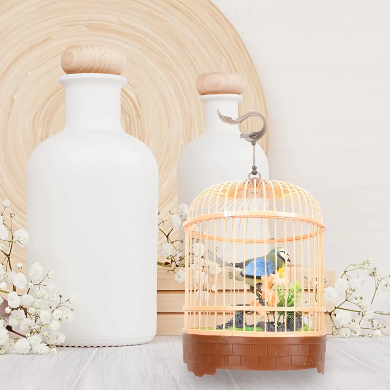 Electric Voice-Activated Bird Cage Toy Realistic Plaything for Boys and Girls Interactive Simulation Birdcage Hanging Hook Engaging Garden Decoration for Bird
